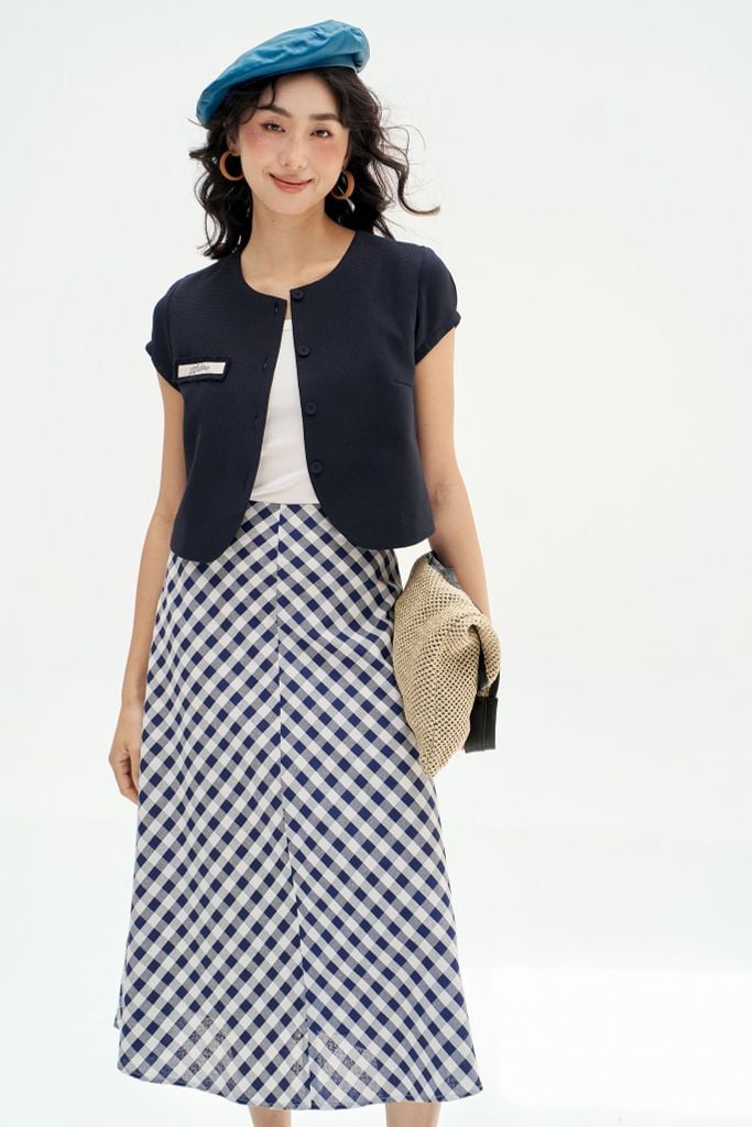 Áo poly xốp navi túi cơi đáp thêu