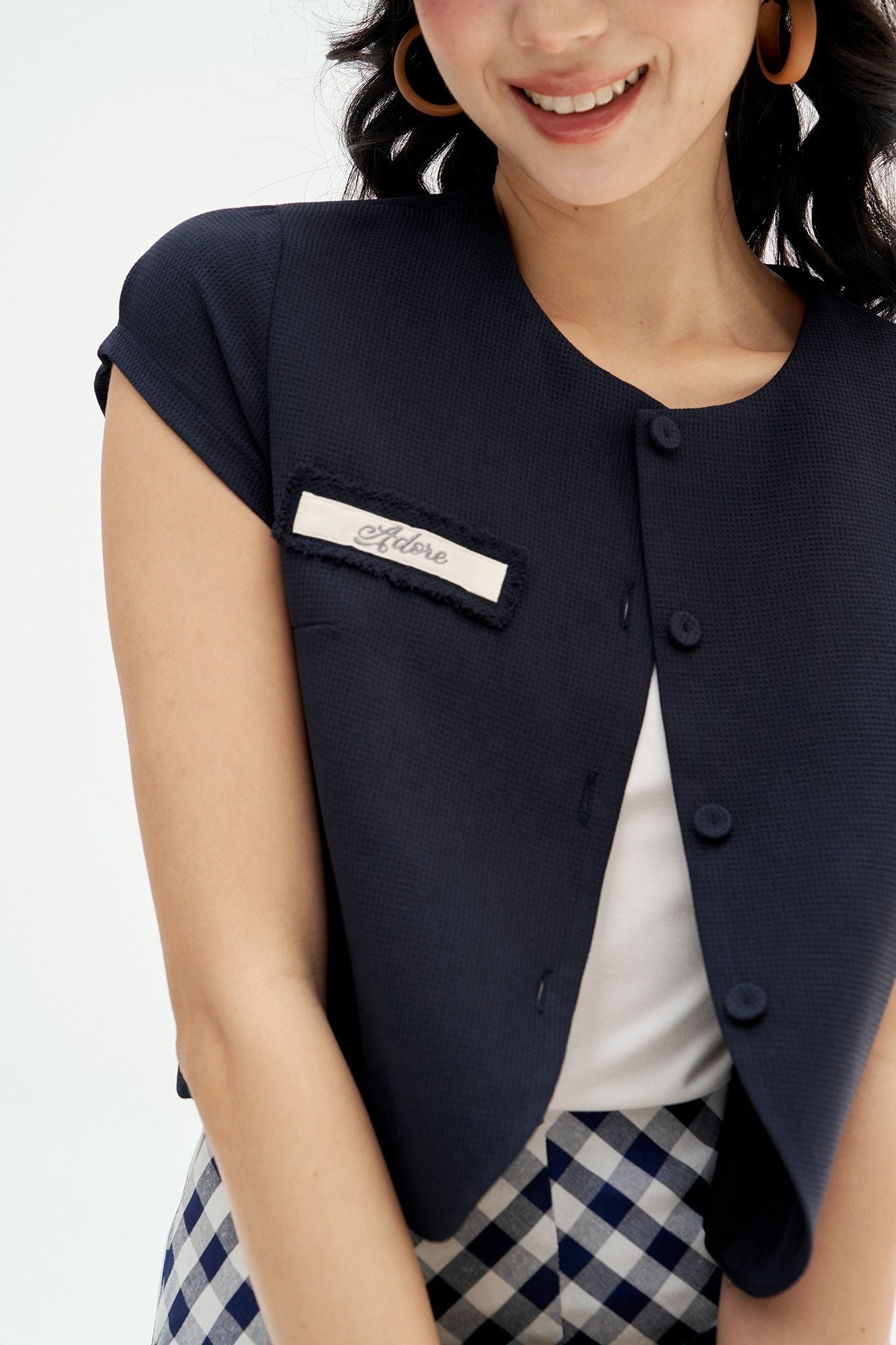 Áo poly xốp navi túi cơi đáp thêu