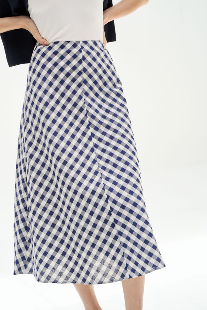 Chân váy midi gingham navi