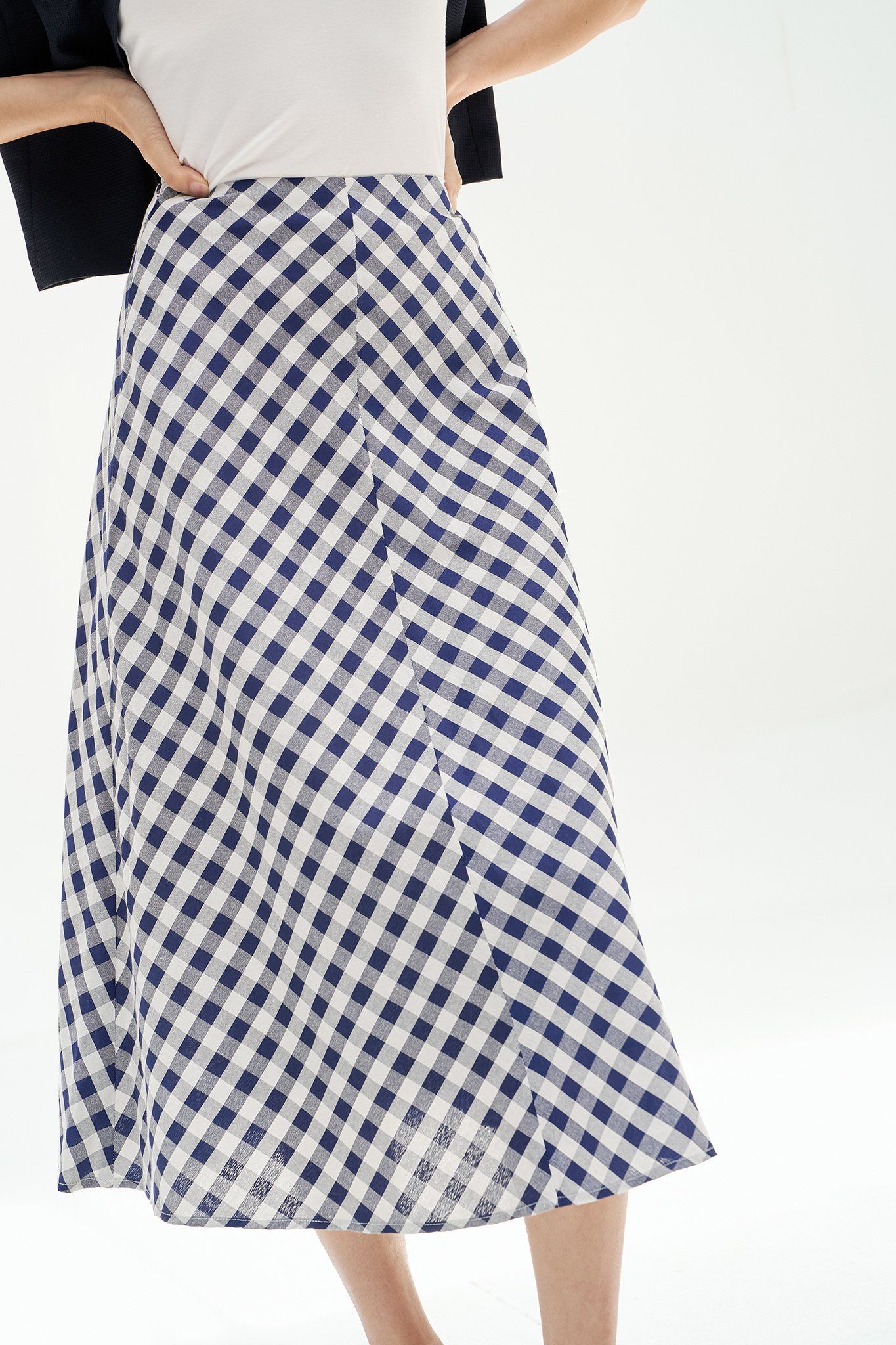 Chân váy midi gingham navi