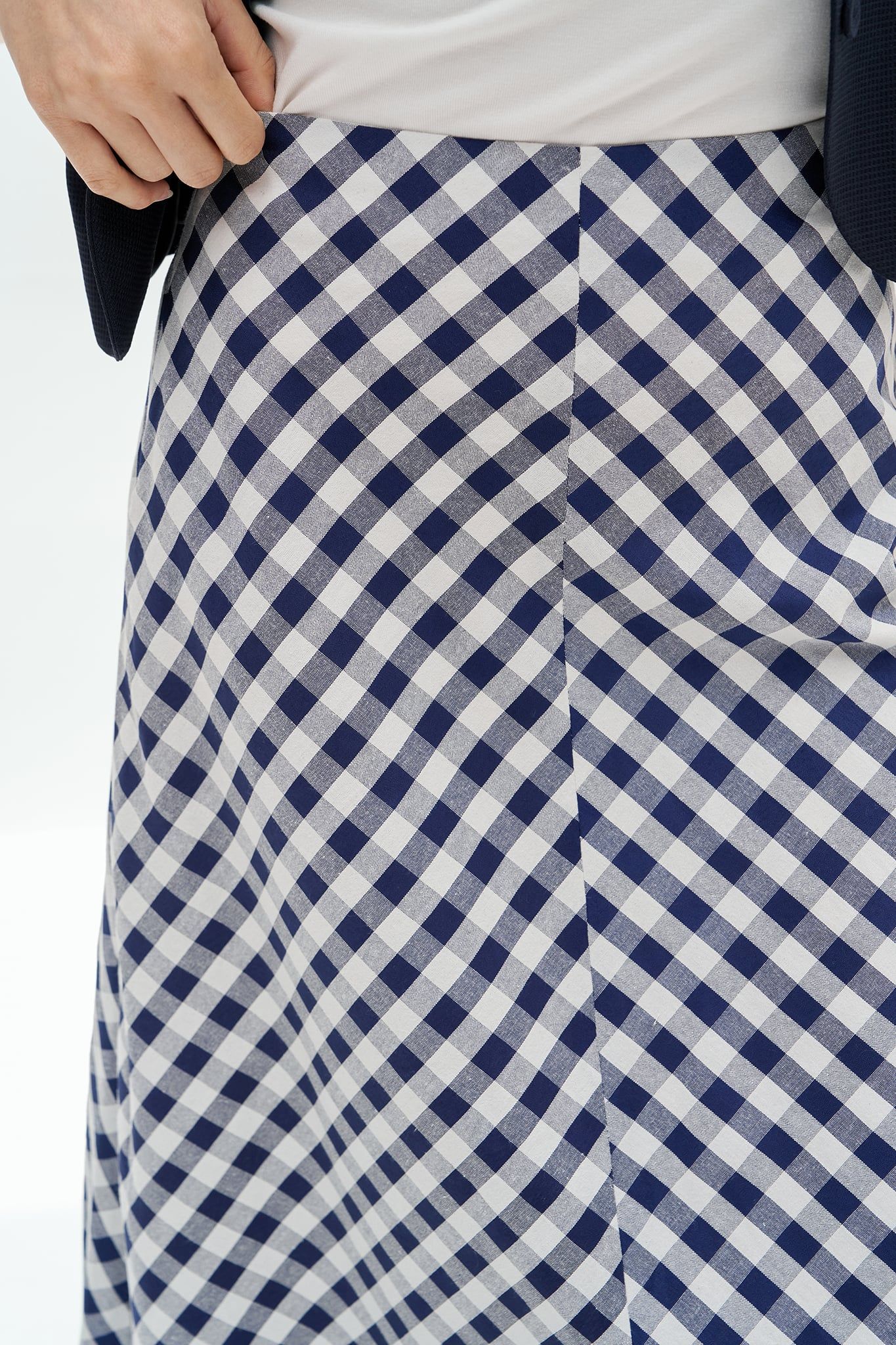 Chân váy midi gingham navi