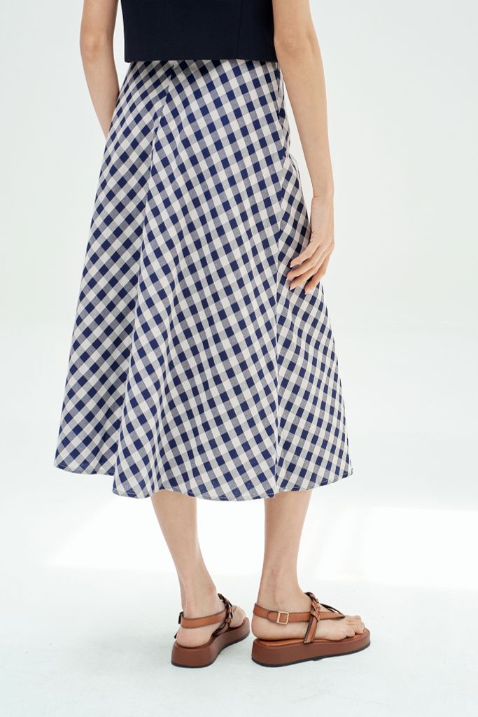 Chân váy midi gingham navi