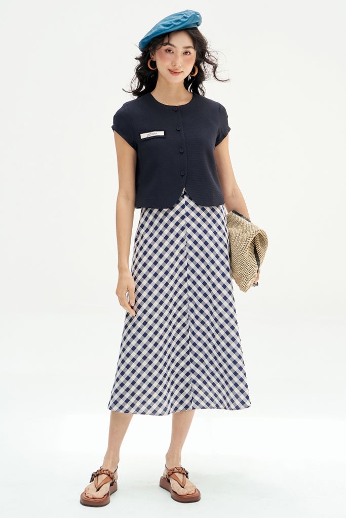 Chân váy midi gingham navi