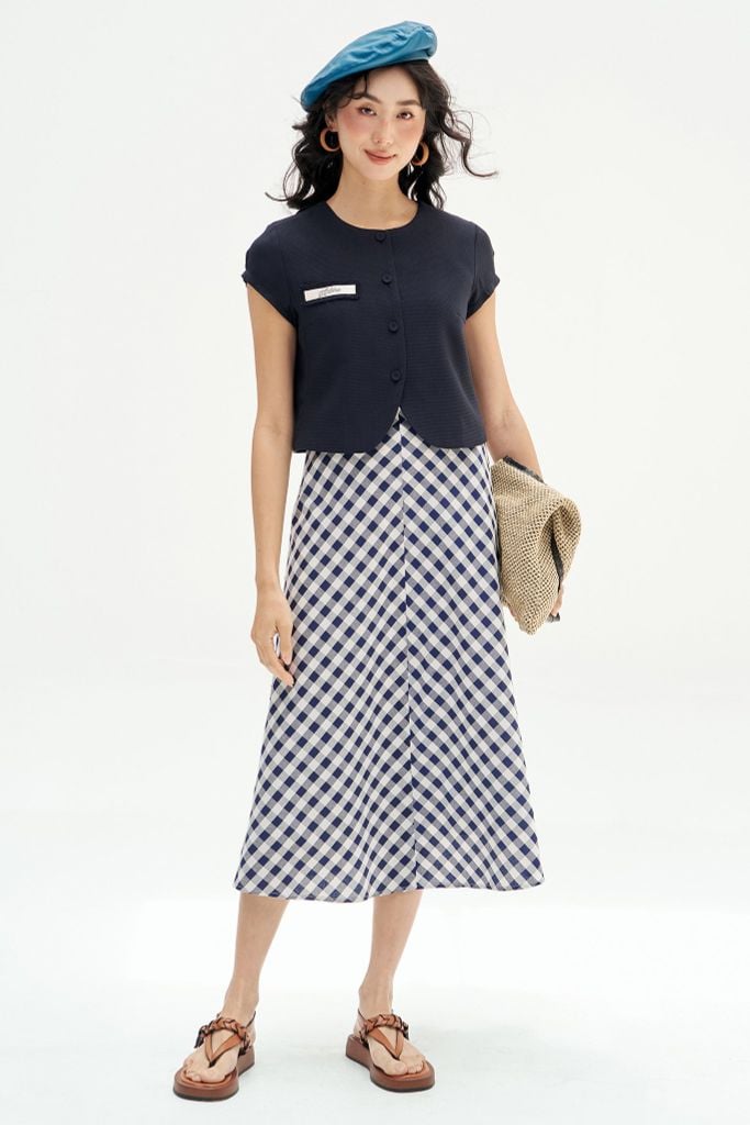 Áo poly xốp navi túi cơi đáp thêu