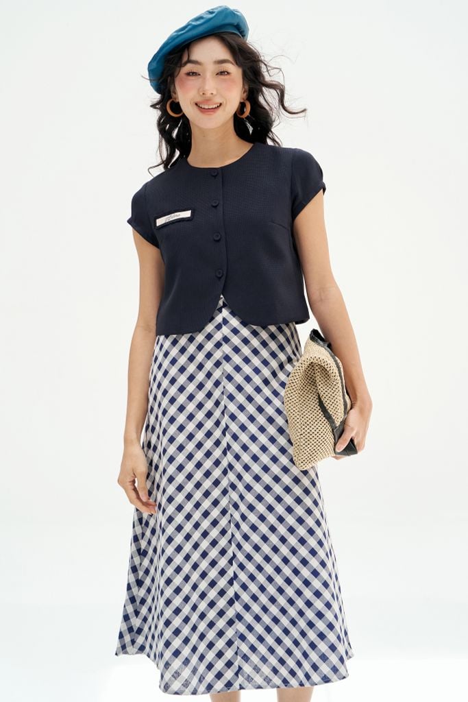 Áo poly xốp navi túi cơi đáp thêu