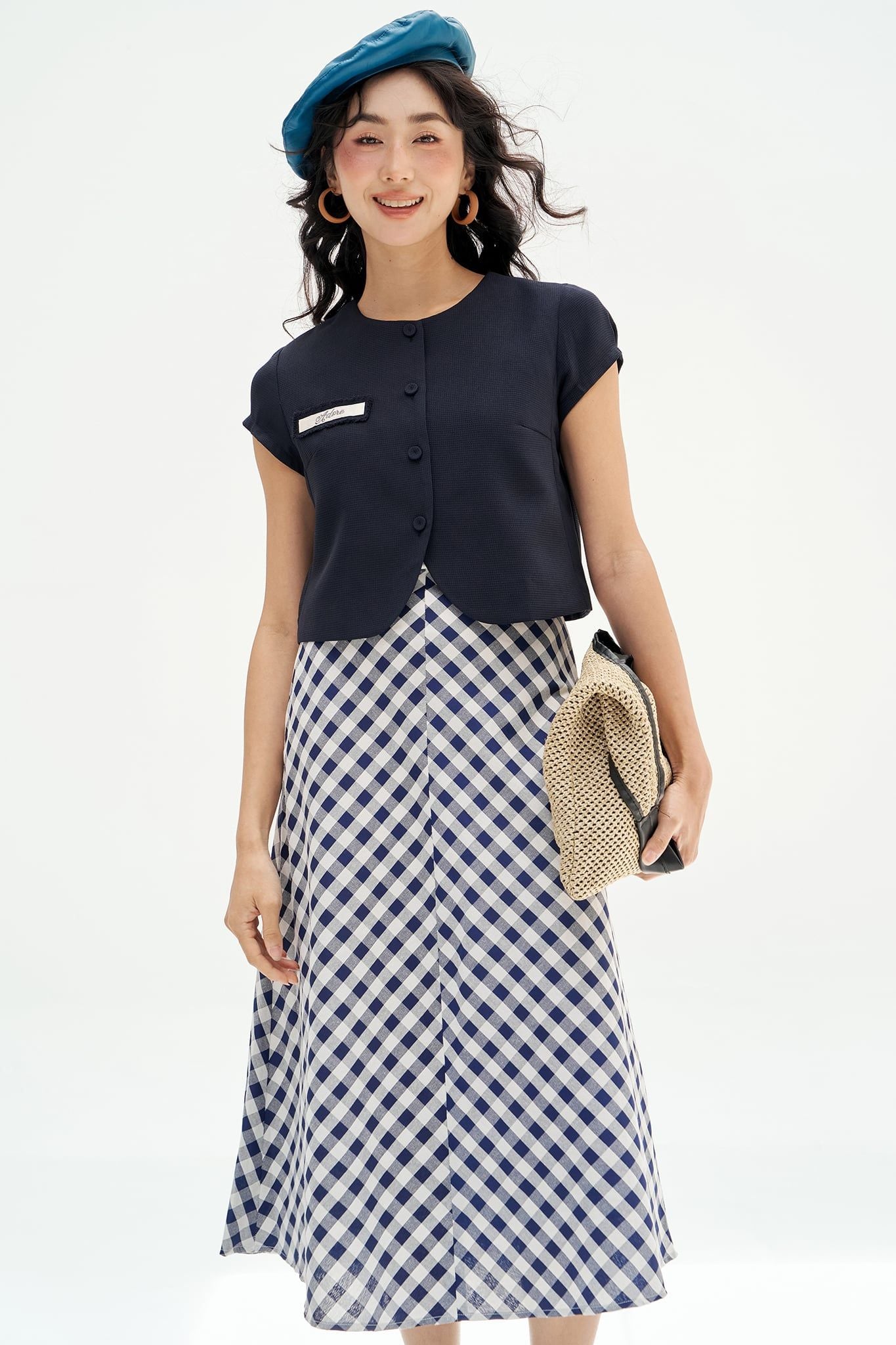 Áo poly xốp navi túi cơi đáp thêu