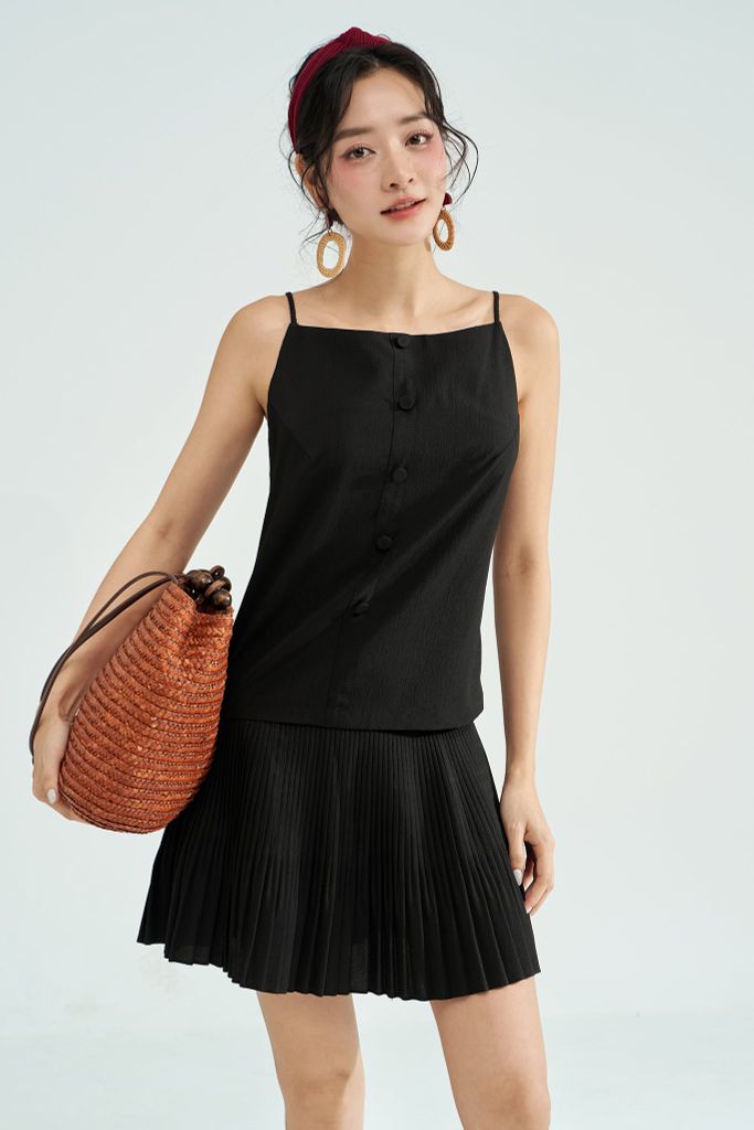 Chân váy mini xốp đen dập ly random