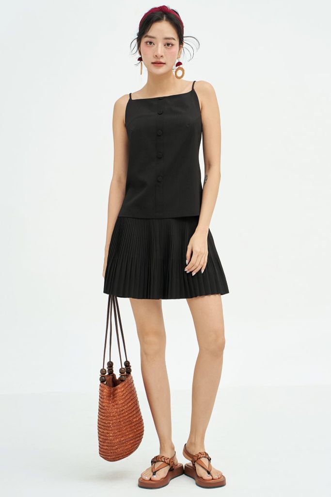 Chân váy mini xốp đen dập ly random