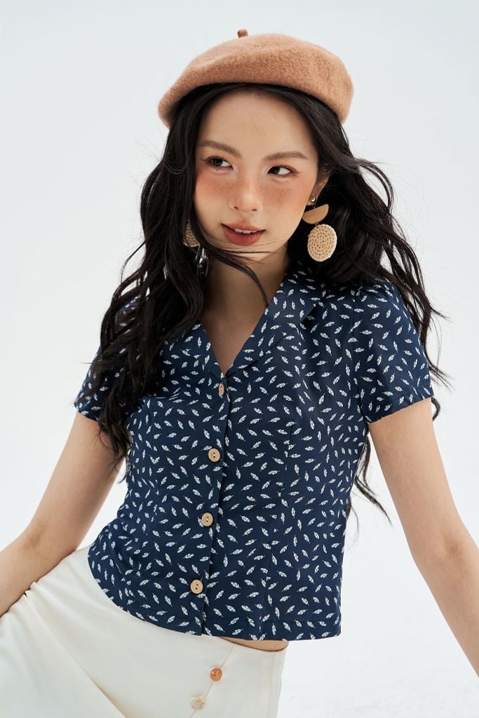 Top hoạ tiết navi cổ 2 ve