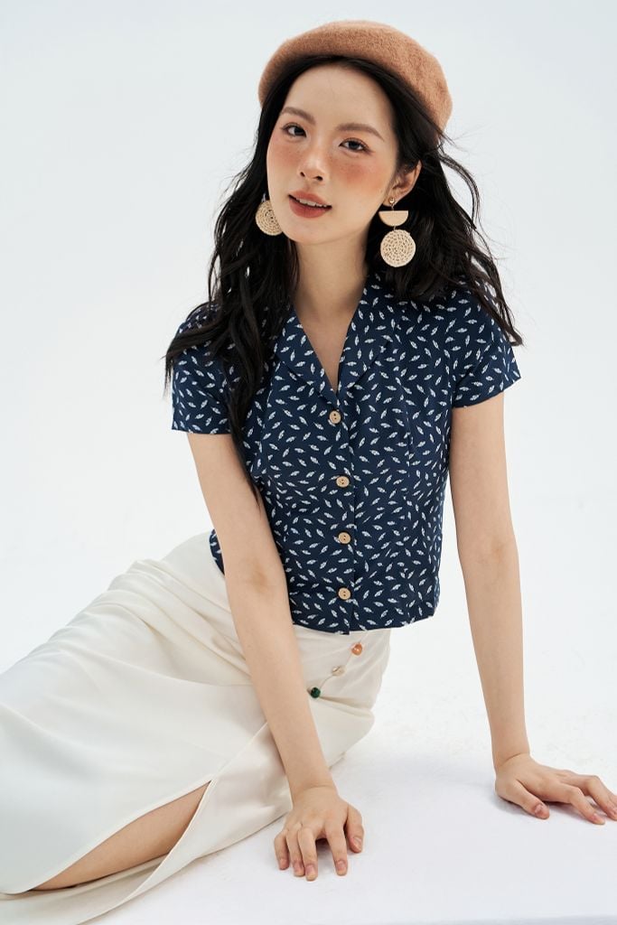 Top hoạ tiết navi cổ 2 ve