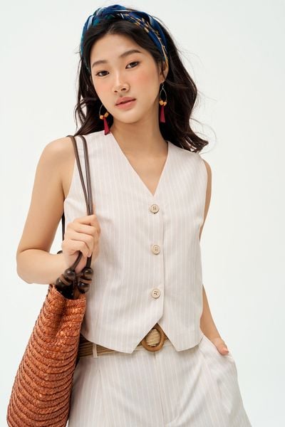 Top gile đũi sọc kem