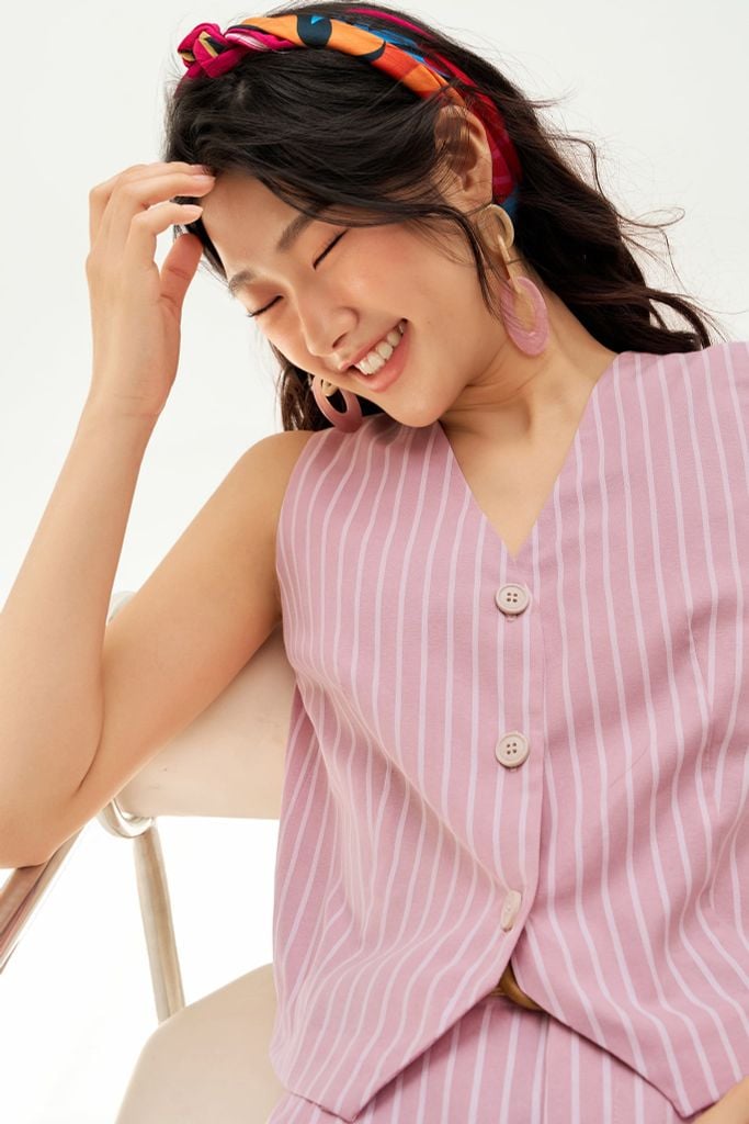 Top gile đũi sọc hồng