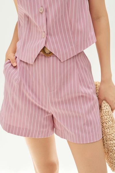 Quần shorts đũi sọc hồng kèm belt
