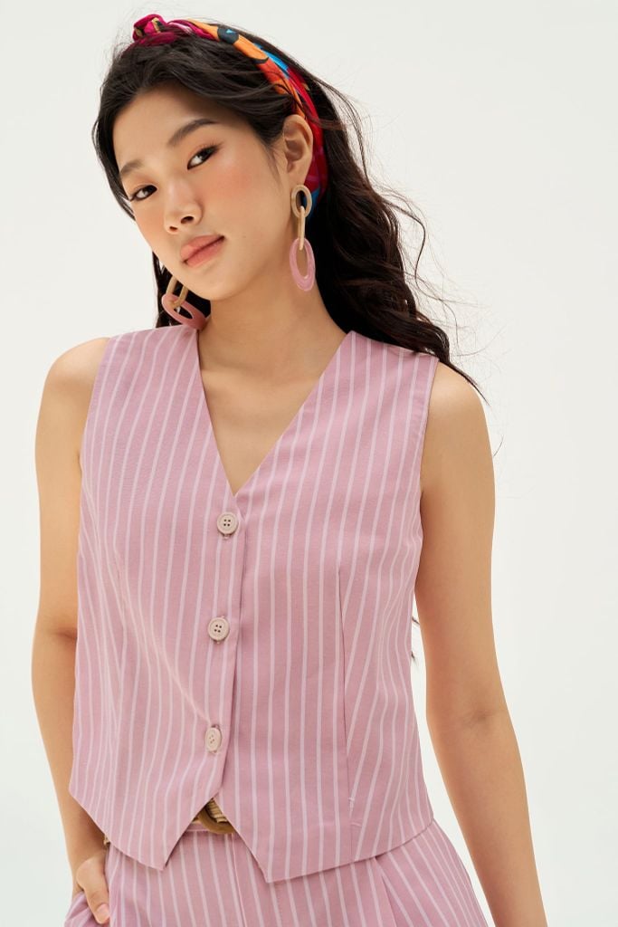 Top gile đũi sọc hồng