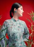  Lam Tường - Set áo dài tơ đèn lồng xanh ngọc lam 