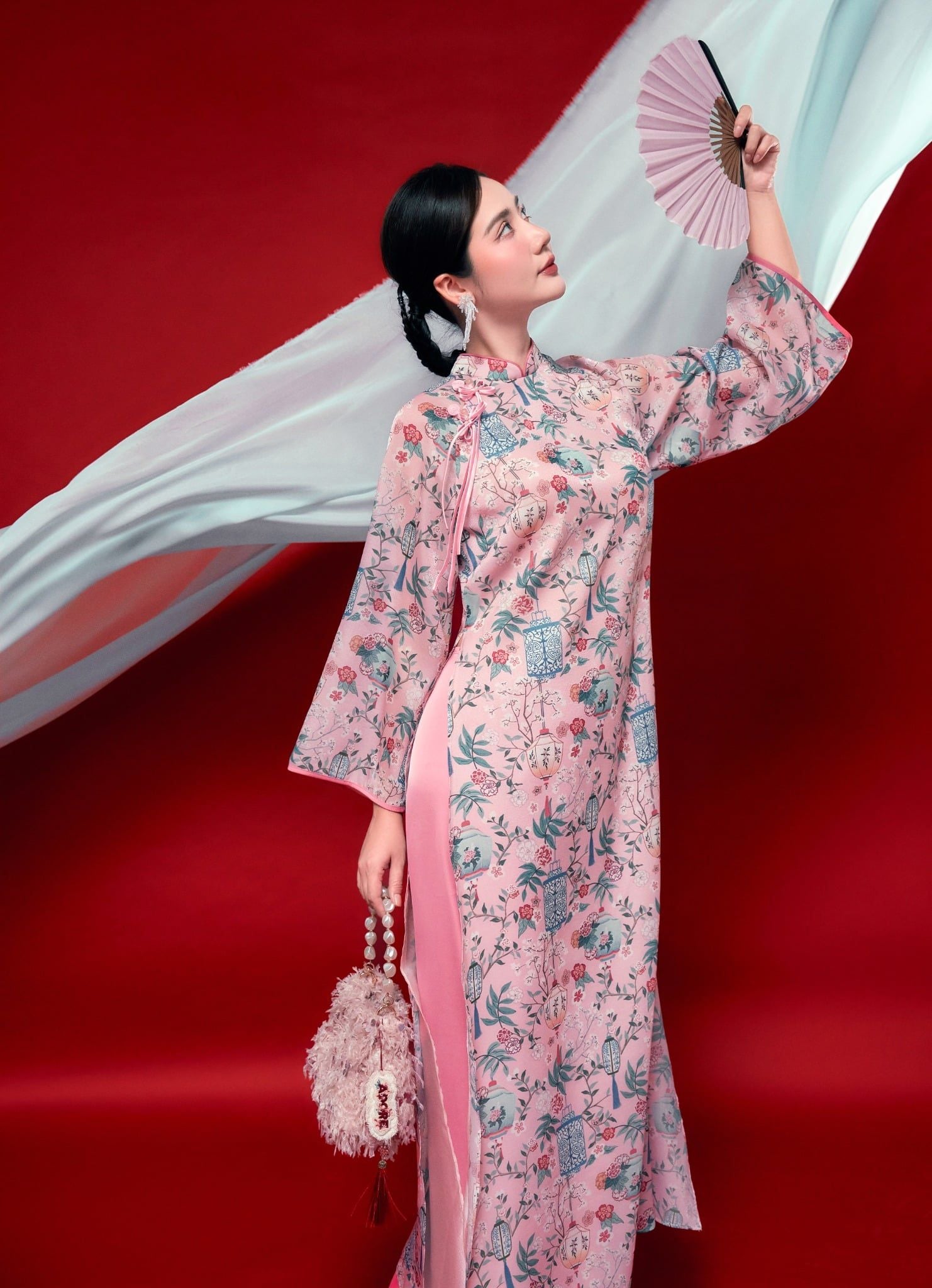 Diễm Tường - Set áo dài tơ đèn lồng hồng mơ phai