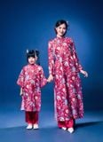  Cát Tường - Set áo dài bé gái tơ đèn lồng đỏ may mắn 