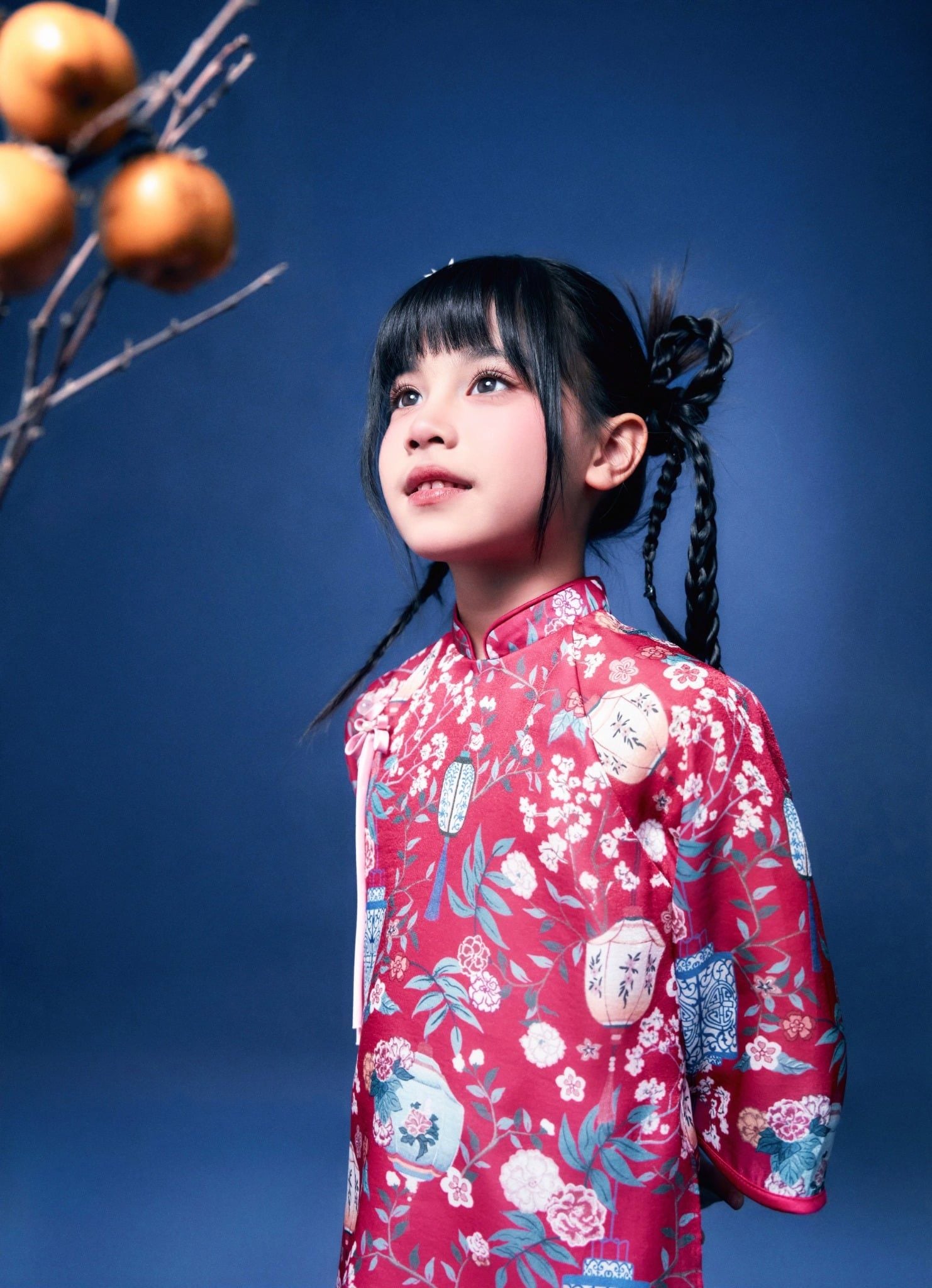 Cát Tường - Set áo dài bé gái tơ đèn lồng đỏ may mắn