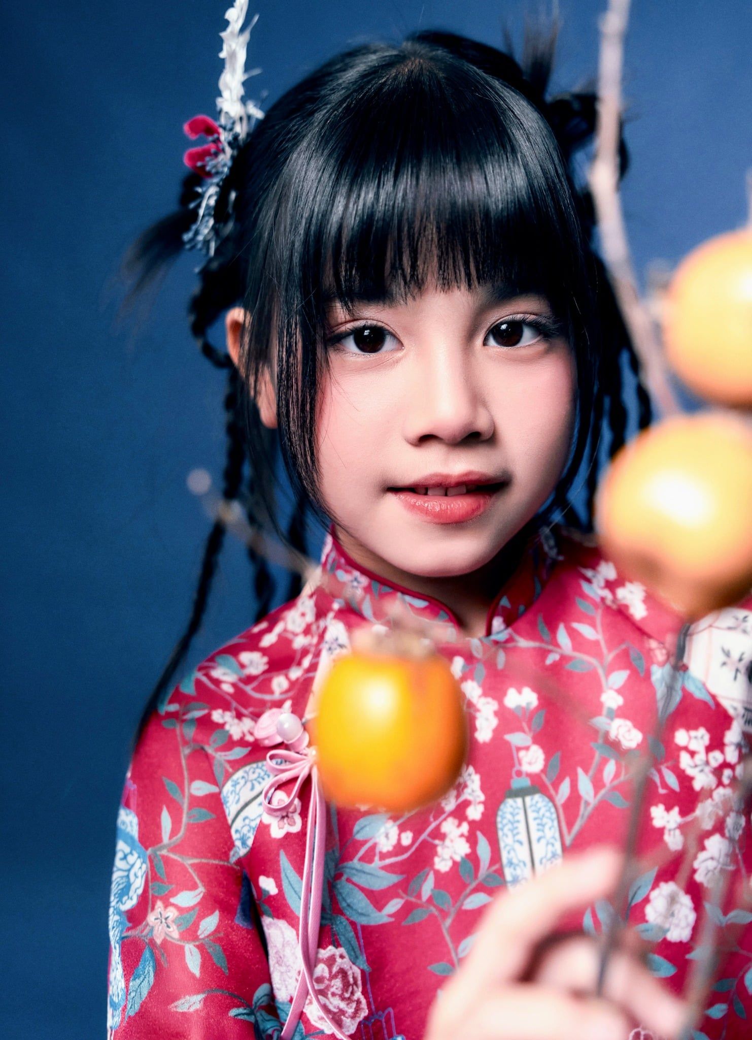 Cát Tường - Set áo dài bé gái tơ đèn lồng đỏ may mắn