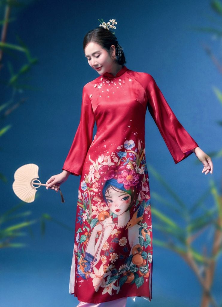 Thị Tấm - Set áo dài tơ đỏ