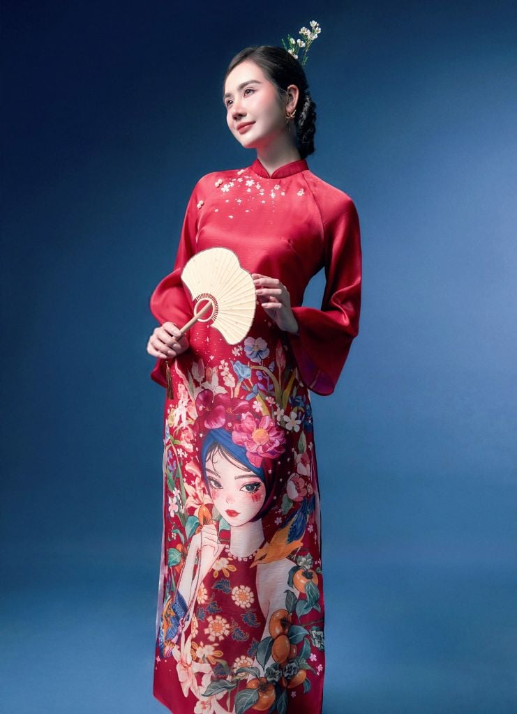 Thị Tấm - Set áo dài tơ đỏ