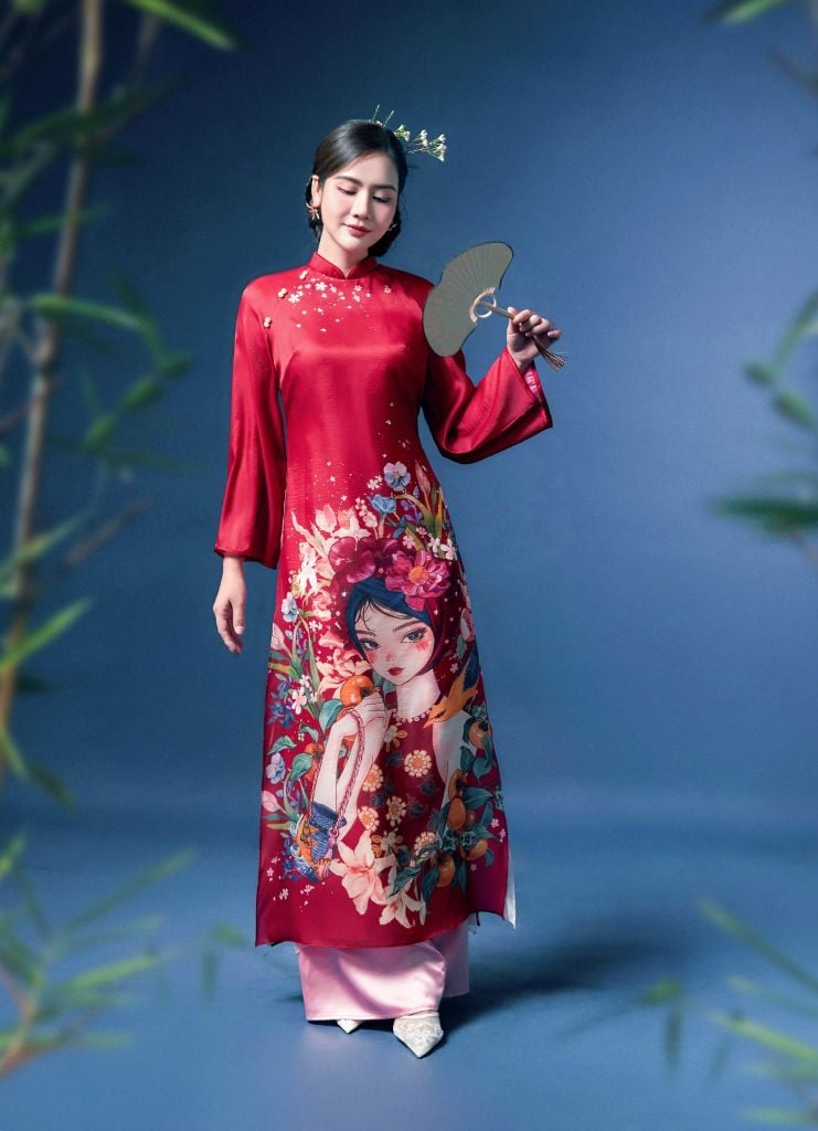 Thị Tấm - Set áo dài tơ đỏ