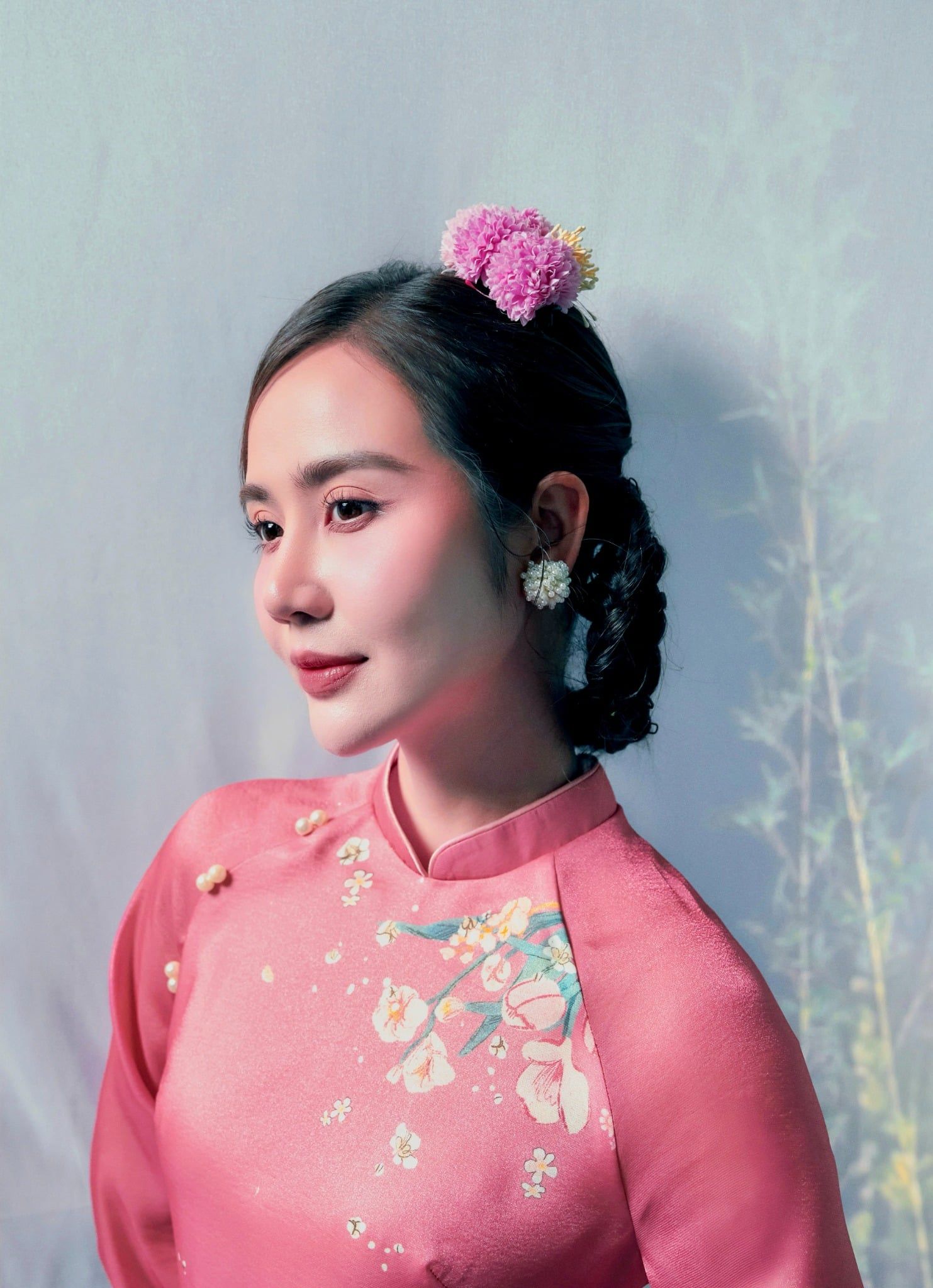 Nguyệt Cầm - Set áo dài tơ hồng Tường Vy