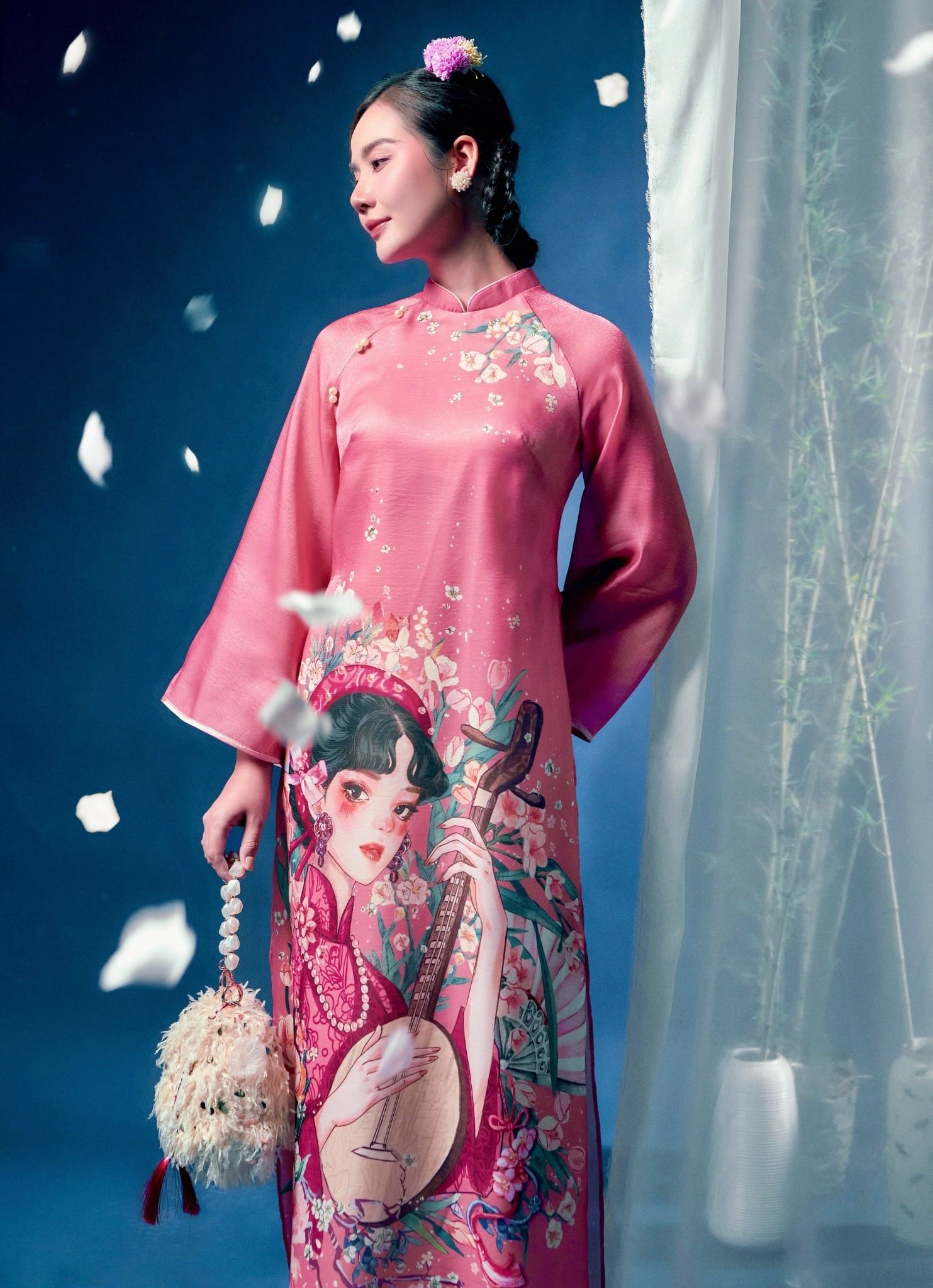 Nguyệt Cầm - Set áo dài tơ hồng Tường Vy