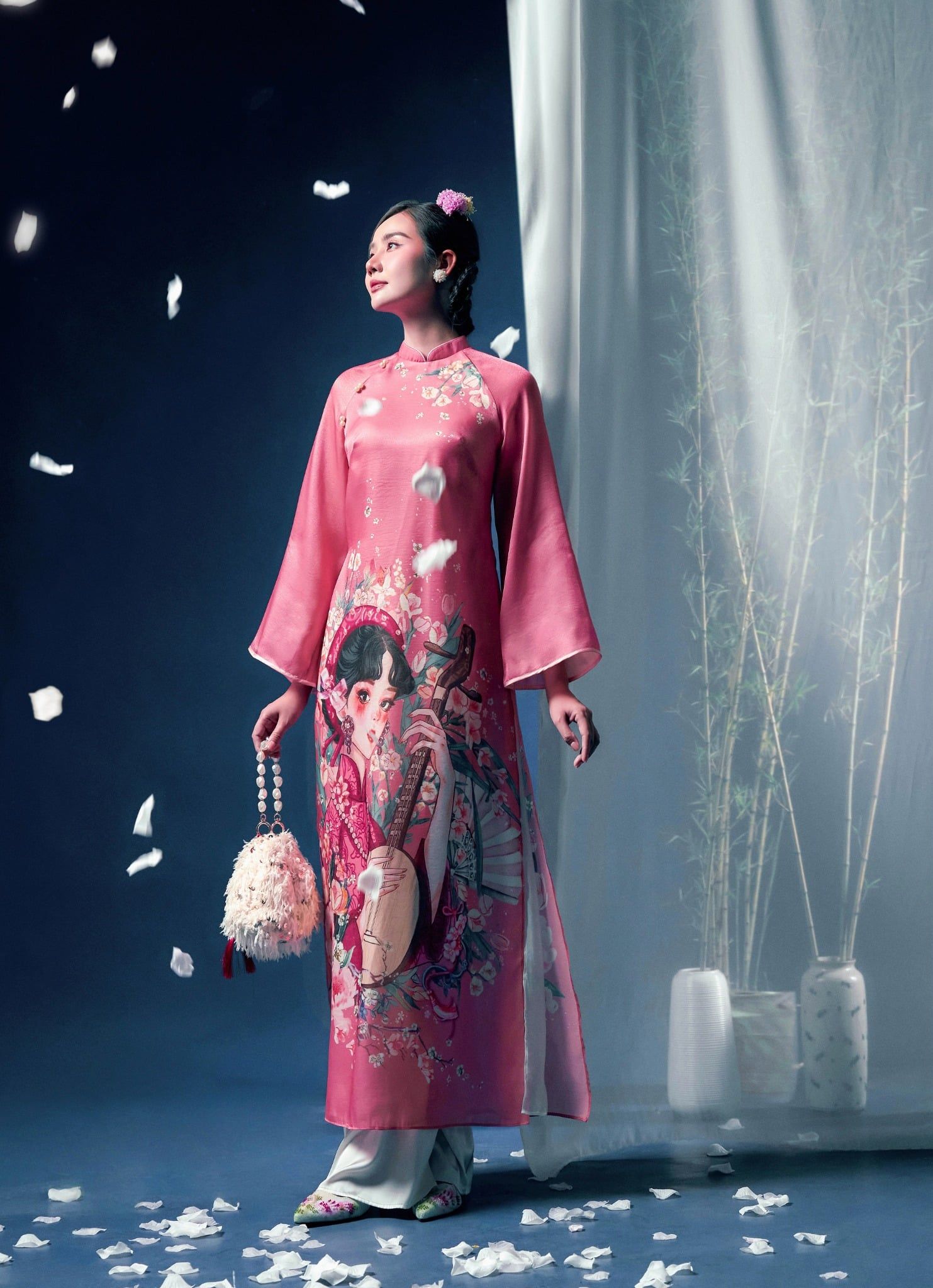 Nguyệt Cầm - Set áo dài tơ hồng Tường Vy