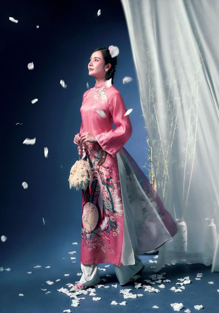 Nguyệt Cầm - Set áo dài tơ hồng Tường Vy