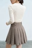  Chân váy mini xếp ly houndstooth nâu 