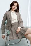  Chân váy mini xếp ly houndstooth nâu 