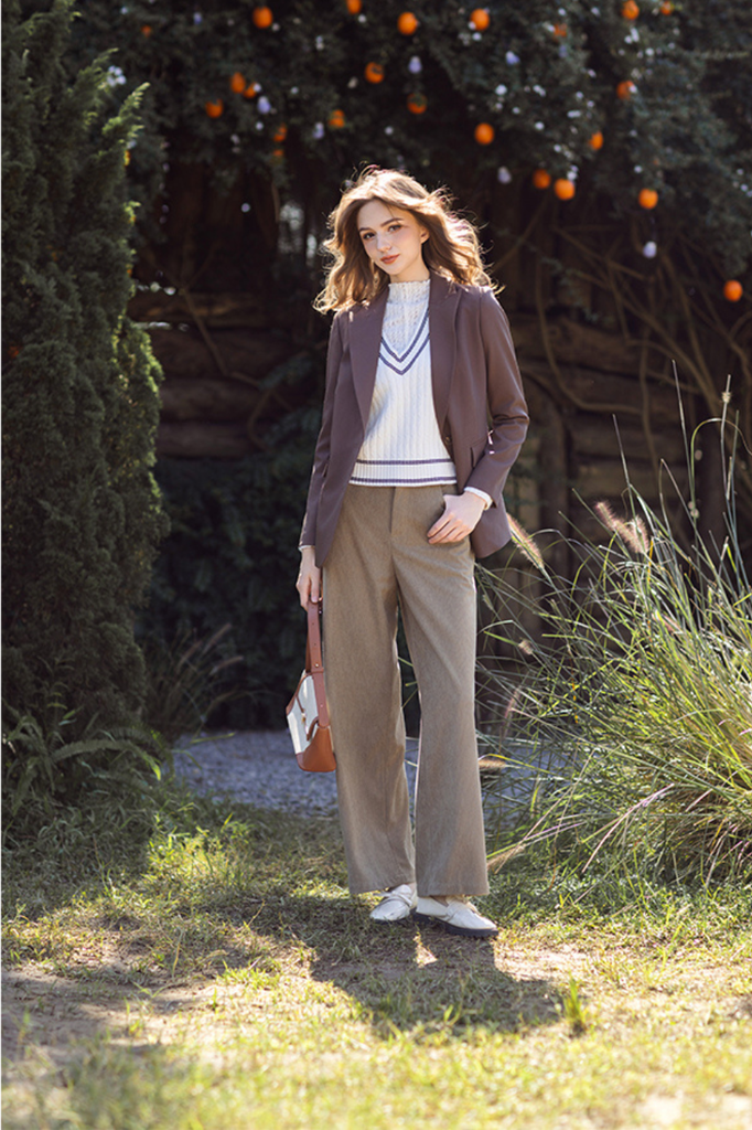 Blazer cổ 2 ve basic 2 khuy nâu latte