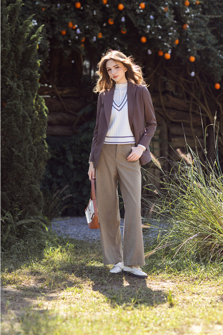 Blazer cổ 2 ve basic 2 khuy nâu latte