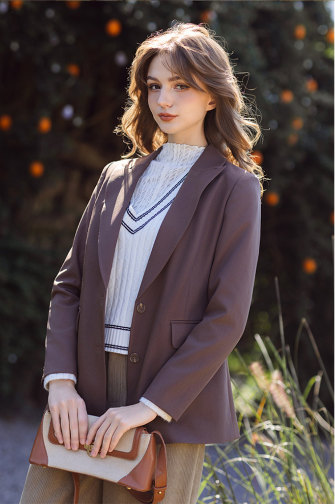 Blazer cổ 2 ve basic 2 khuy nâu latte