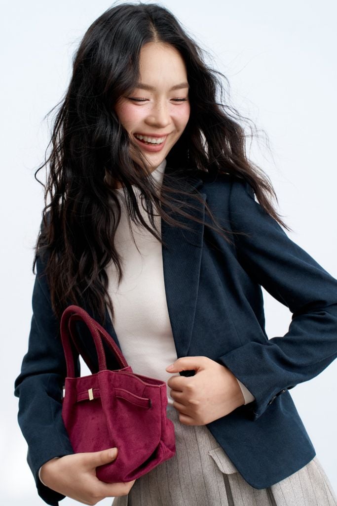 Blazer classic da lộn navy vá tay