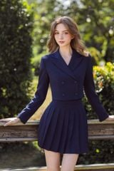  Blazer hè cổ 2 ve dáng ngắn navy 