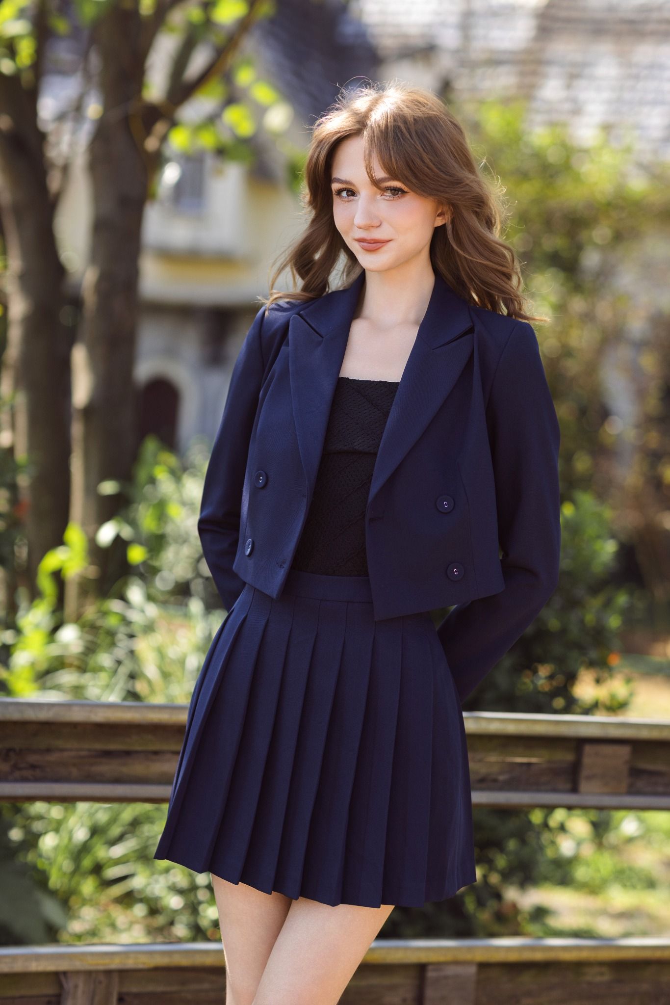 Chân váy xếp ly navy