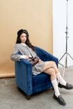  Blazer dạ ghi sọc 2 hàng khuy 