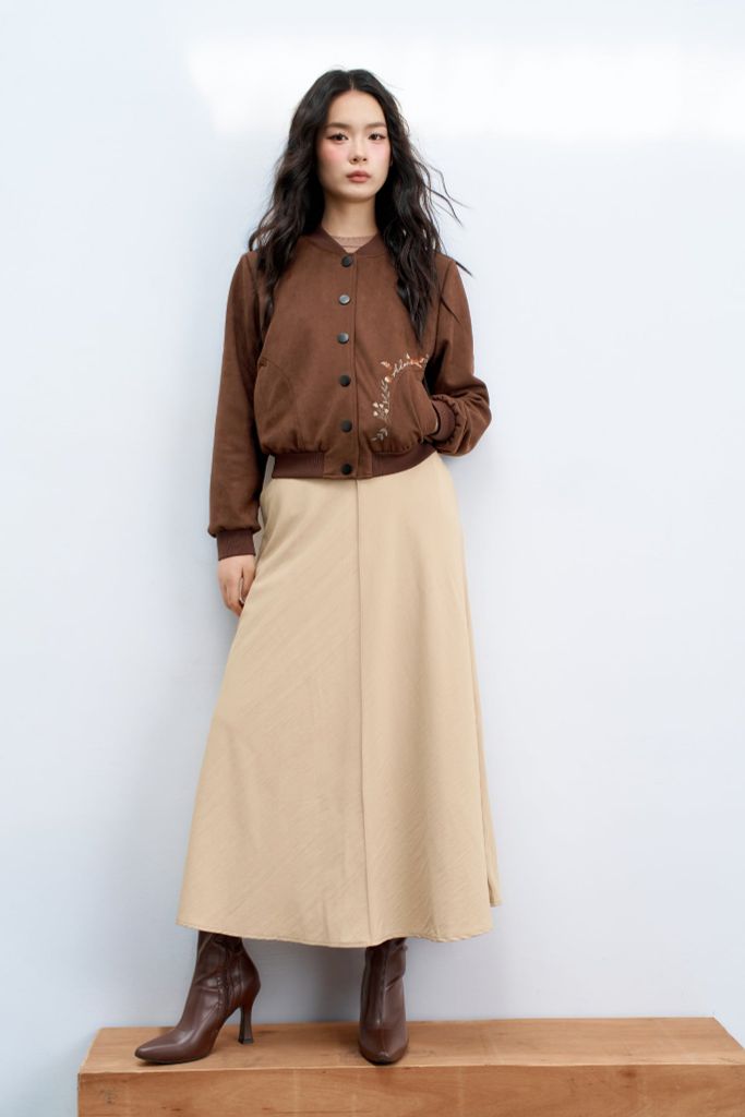 Bomber nâu cà phê thêu túi