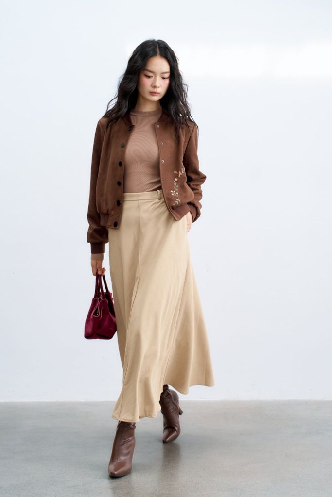 Bomber nâu cà phê thêu túi