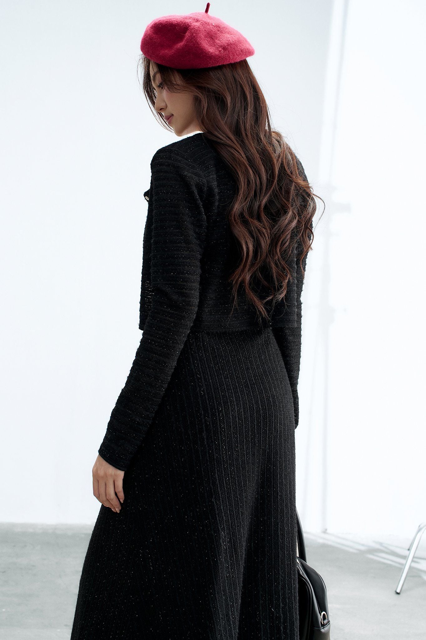 Cardigan mỏng len ren đen