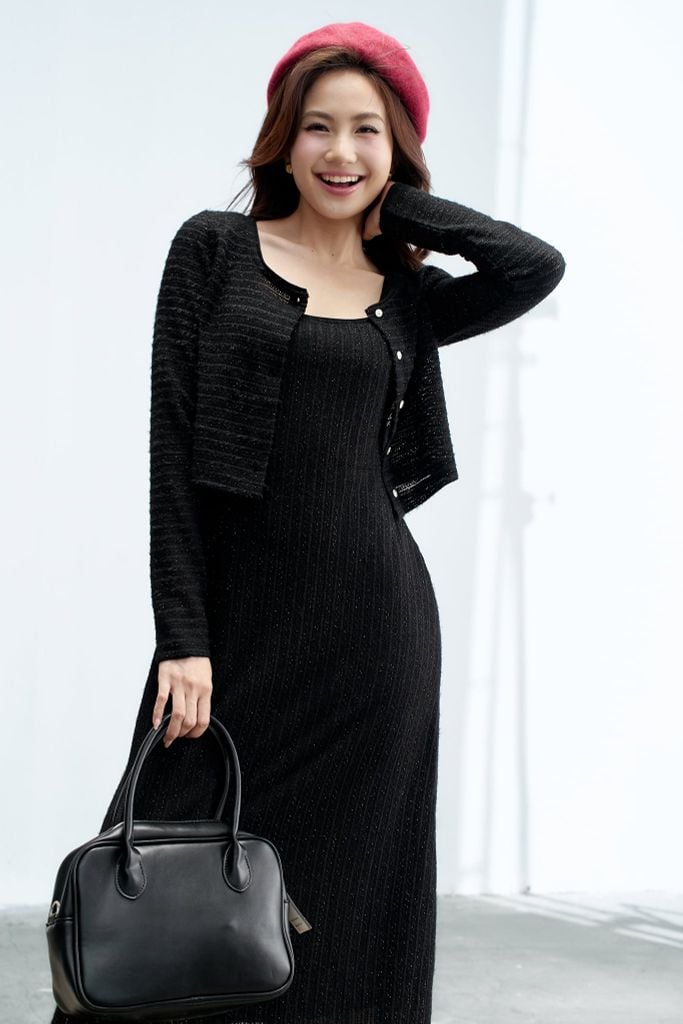 Cardigan mỏng len ren đen