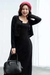  Cardigan mỏng len ren đen 