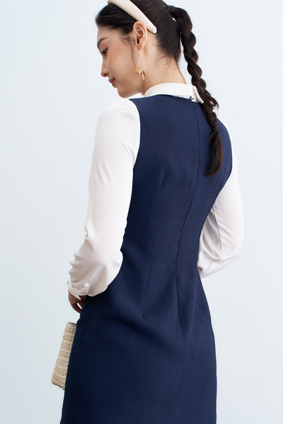 Đầm mini tech navy thêu phối