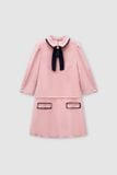  Đầm mini A tech hồng pastel cổ rua đính nơ 