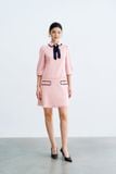  Đầm mini A tech hồng pastel cổ rua đính nơ 