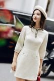  Đầm mini cổ bèo rua tech phẩy trắng 