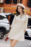  Đầm mini cổ bèo rua tech phẩy trắng 