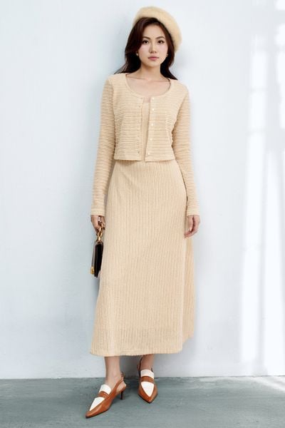 Cardigan mỏng len ren kem